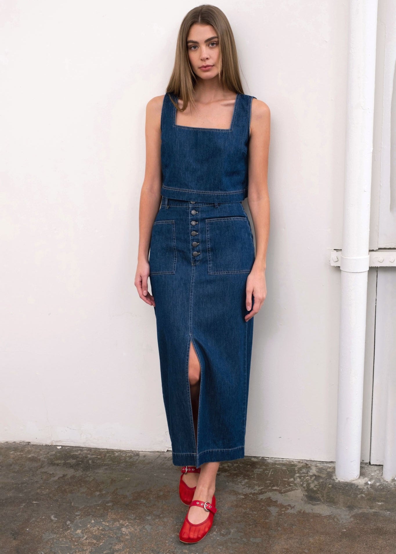 MARCY DENIM MIDI SKIRT