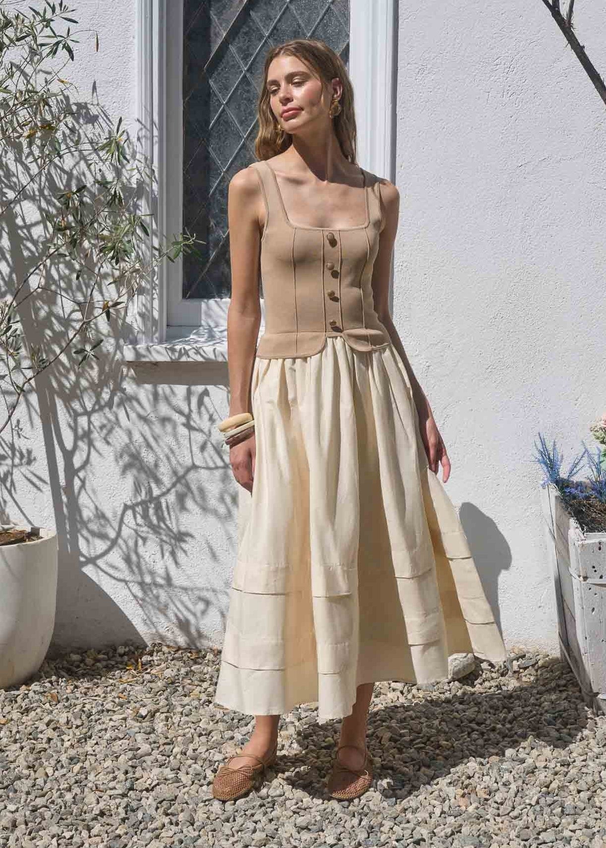 ALLISON KHAKI MIDI DRESS