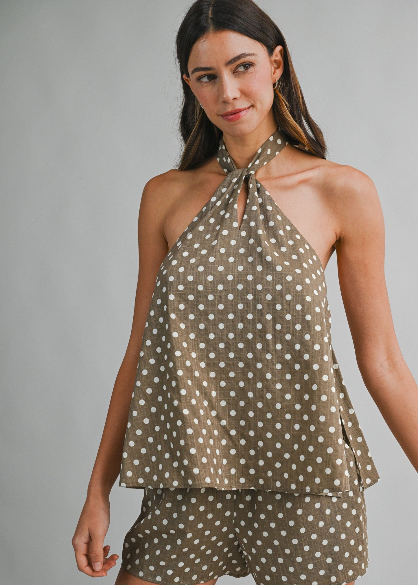 POLKA DOT HALTER TRAPEZE TOP