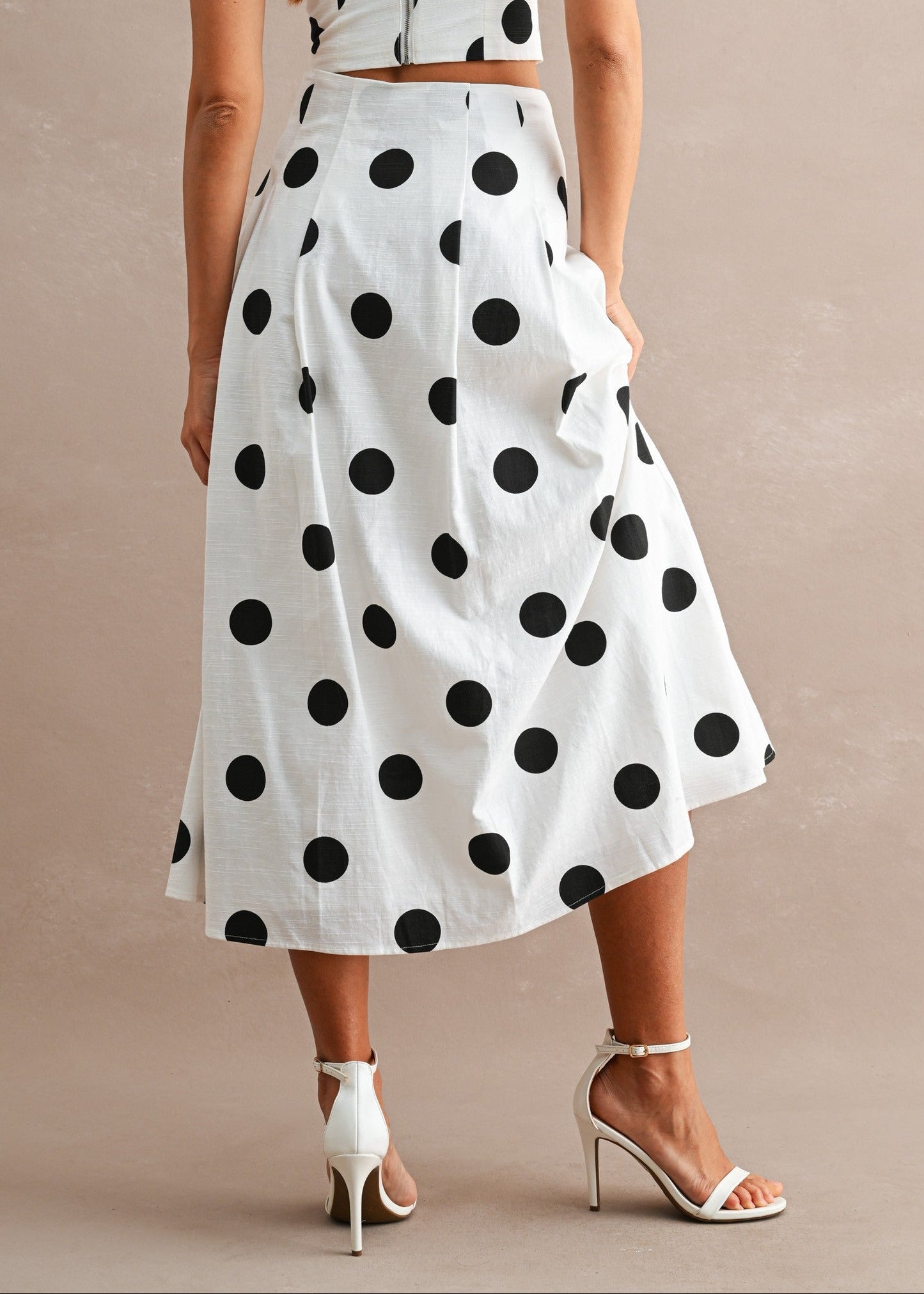 POLKA DOT HIGH-WAISTED MIDI SKIRT