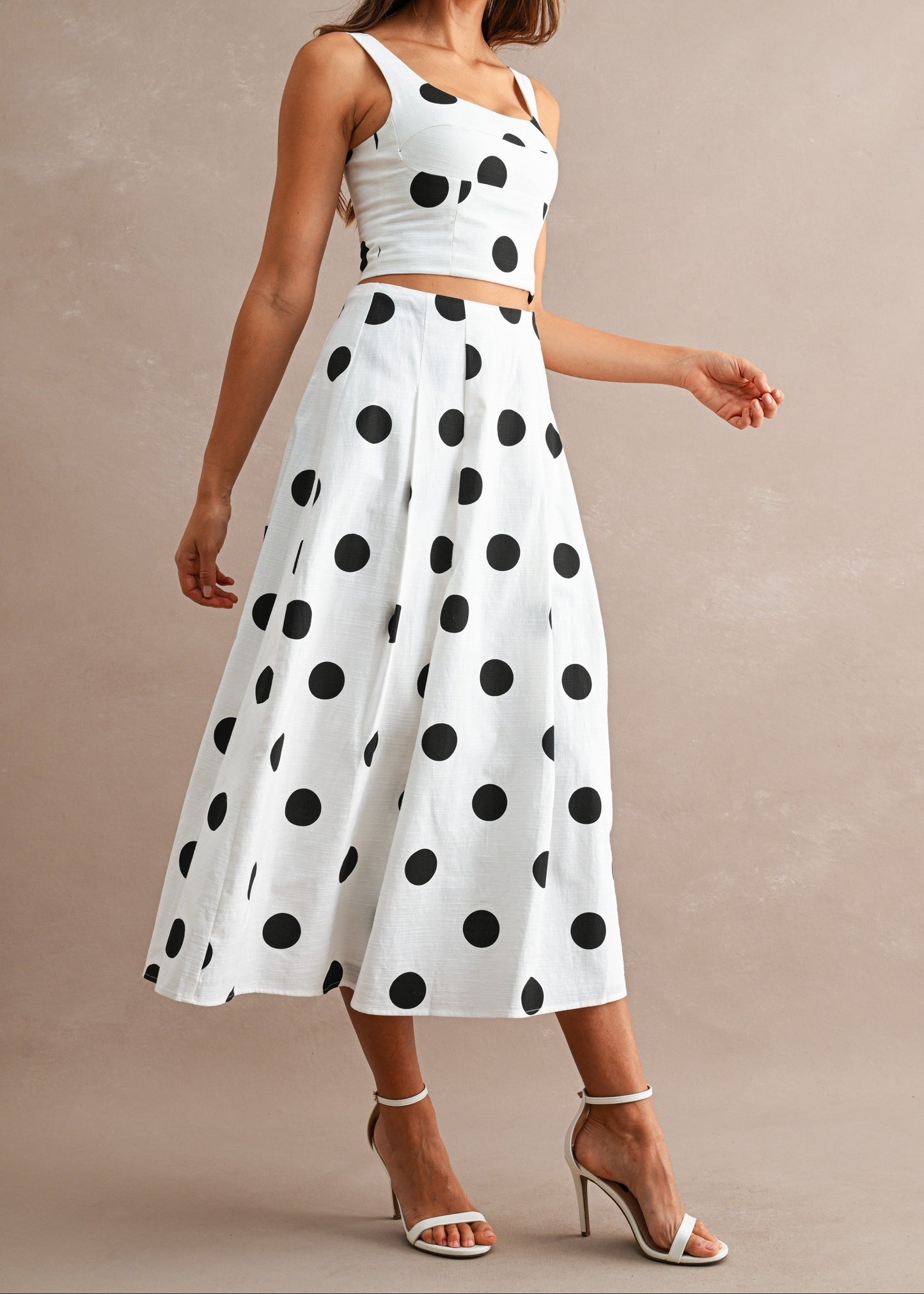 POLKA DOT HIGH-WAISTED MIDI SKIRT