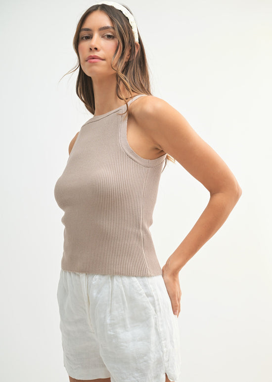 EMMA RIBBED KNIT HIGH NECK TOP