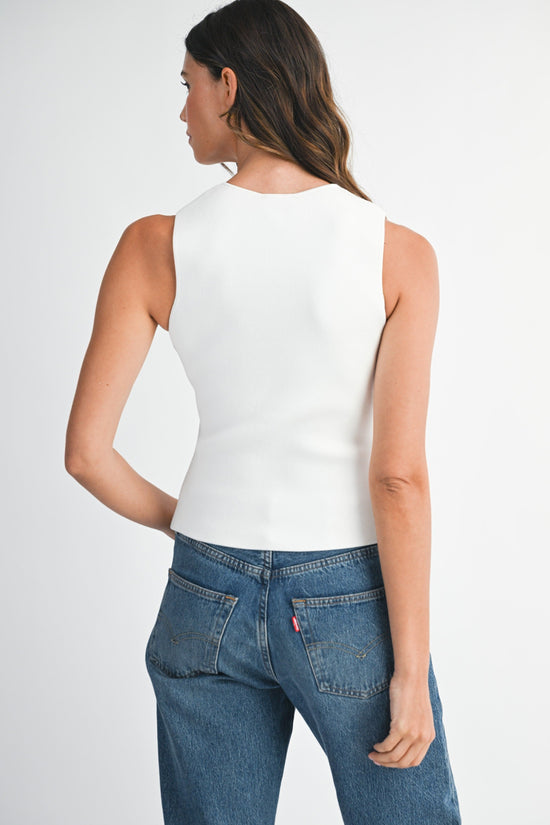 MABLE V-NECK BUTTON-DOWN SWEATER KNIT VEST – OFF WHITE