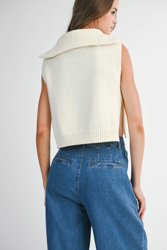 MABLE CREAM HALF ZIP-UP SIDE OPEN KNIT SWEATER VEST – MODERN LAYERING ESSENTIAL
