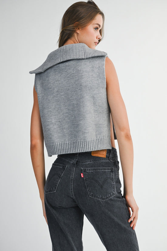 MABLE GREY HALF ZIP-UP SIDE OPEN KNIT SWEATER VEST – MODERN LAYERING ESSENTIAL