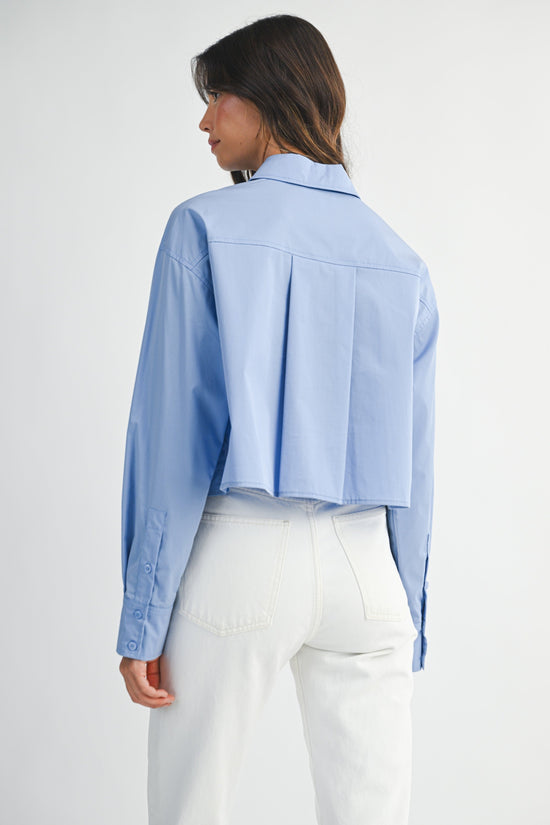 MABLE SOLID LONG SLEEVE COLLAR BUTTON DOWN CROP SHIRT