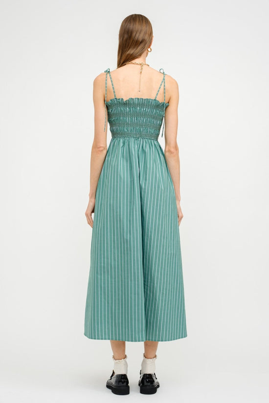 THE RUBY MIDI DRESS STRIPED SMOCKED TOP GREEN DRESS