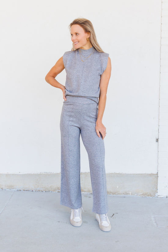 SKIES ARE BLUE WIDE LEG GREY KNIT PANTS