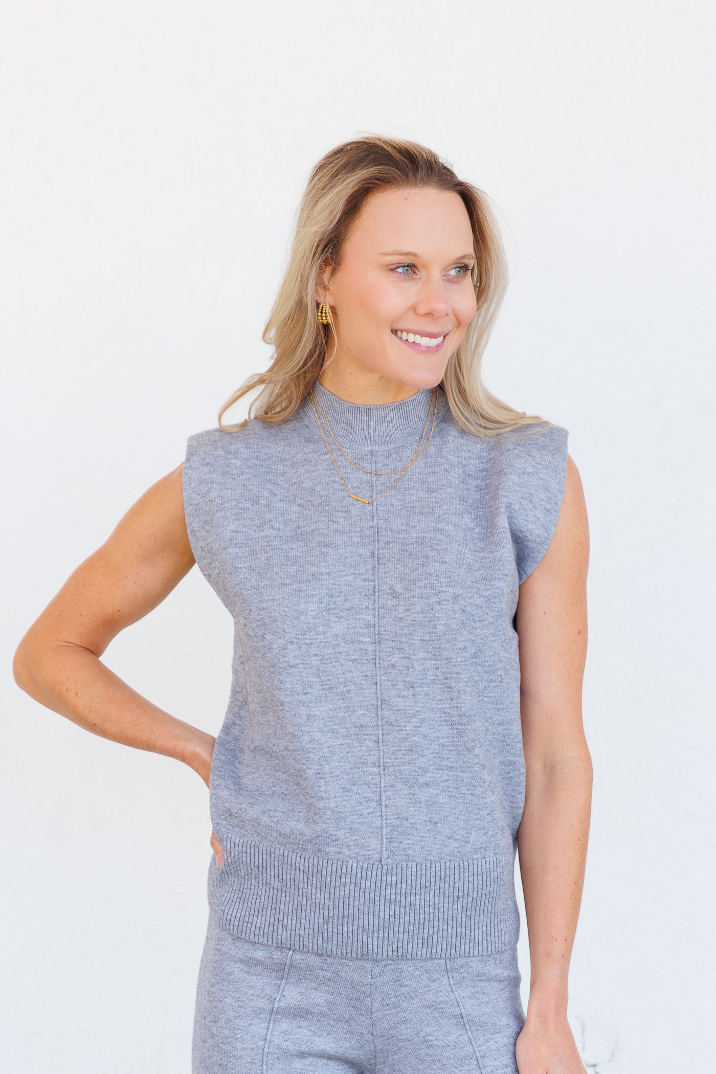 SKIES ARE BLUE PADDED SHOULDERS MOCK-NECK TOP