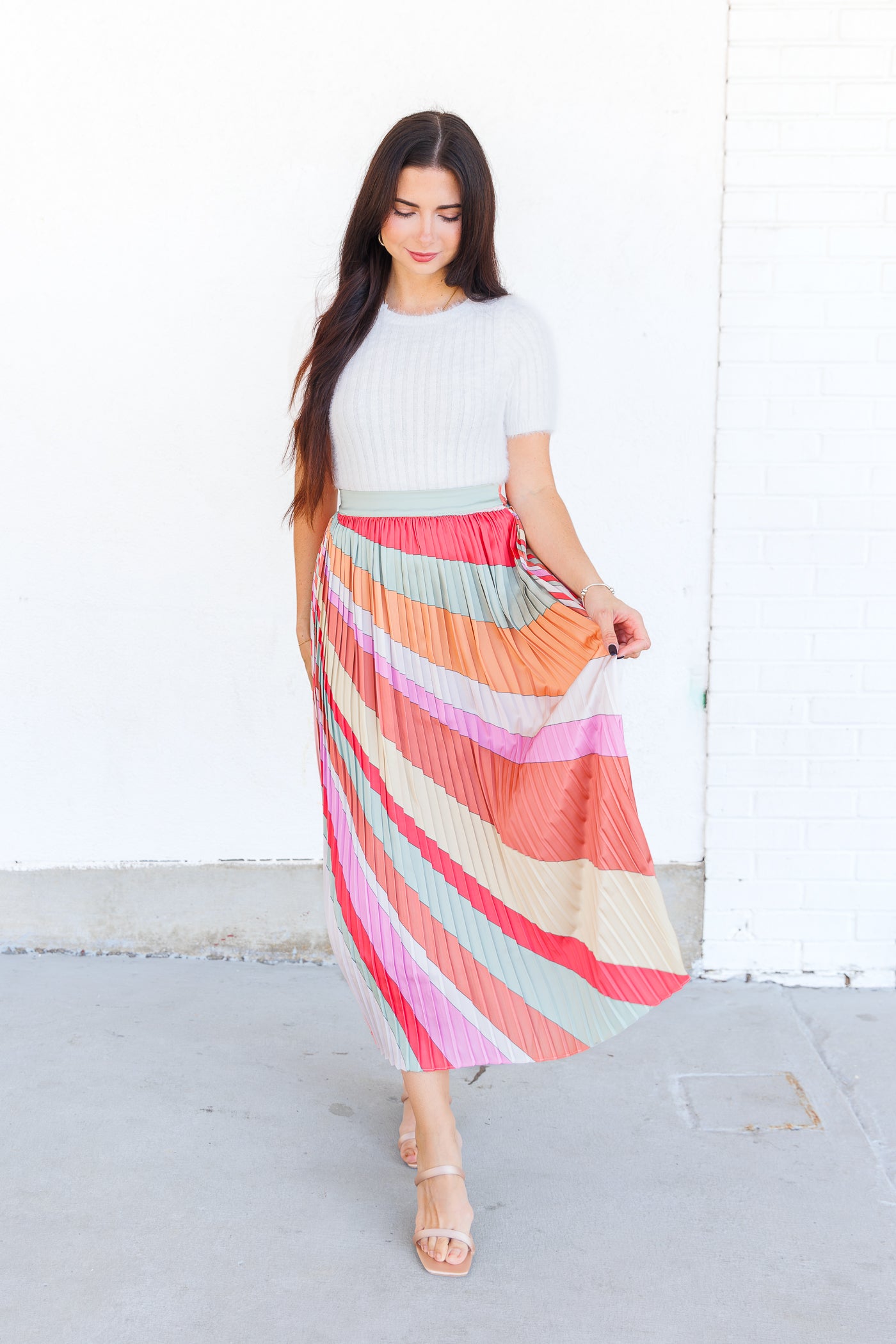 SKIES ARE BLUE MIDI PLEATED SKIRT 