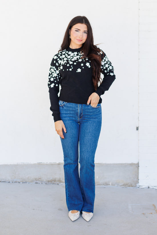 LUELLE LONG SLEEVE BLACK FLORAL SWEATER