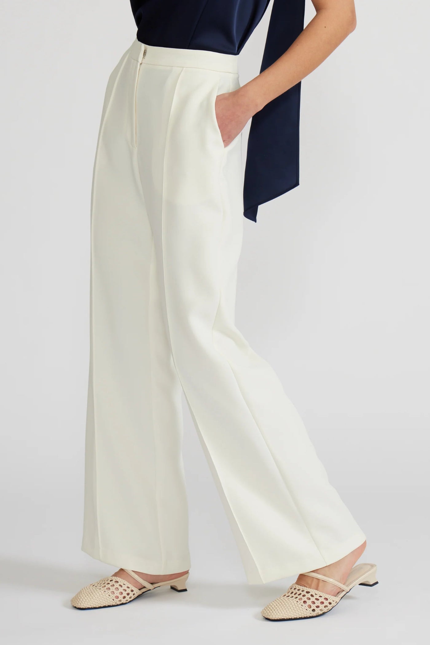 LUCY PARIS TARA IVORY PANTS WITH FRONT SEAM