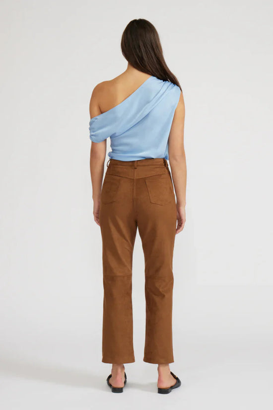 LUCY PARIS OLIVER TOFFEE SUEDE CROPPED PANTS WITH KNEE SEAM