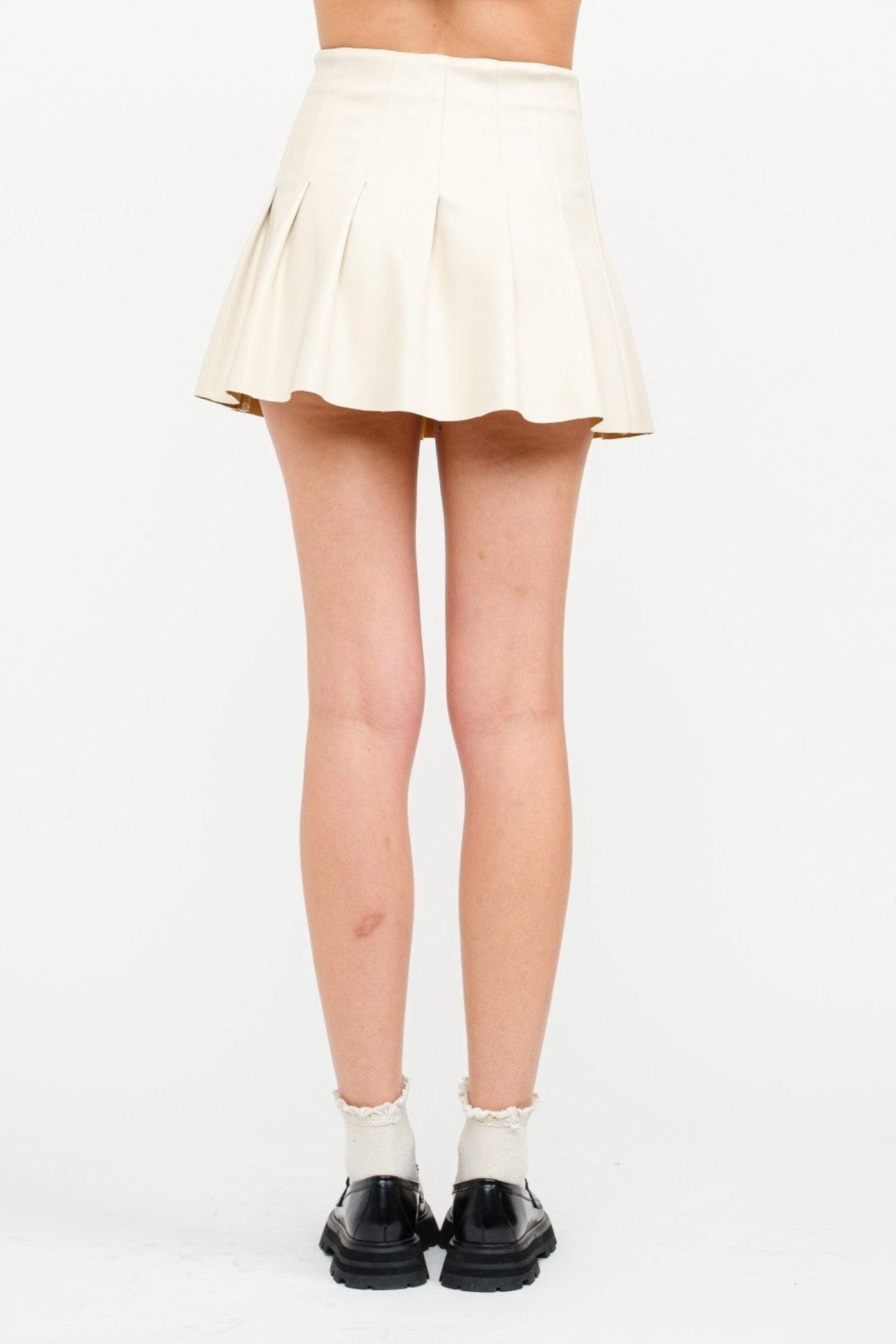 SOFIE THE LABEL ARIA IVORY VEGAN LEATHER MINI PLEATED SKIRT