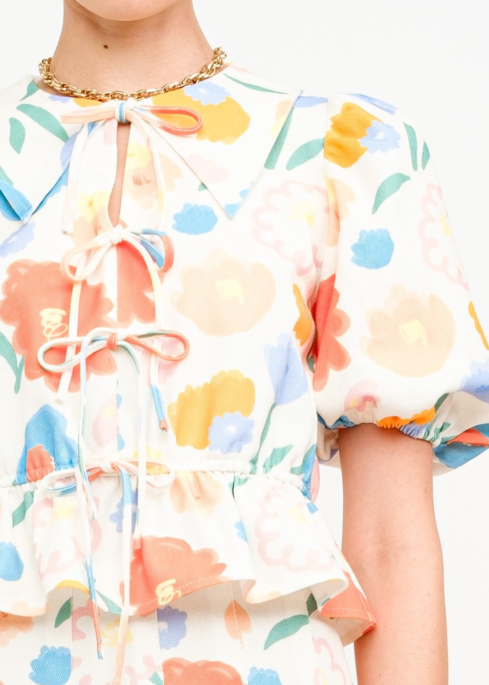 SOFIE THE LABEL BAILEY FLORAL TIE-FRONT BLOUSE, PETER PAN COLLAR