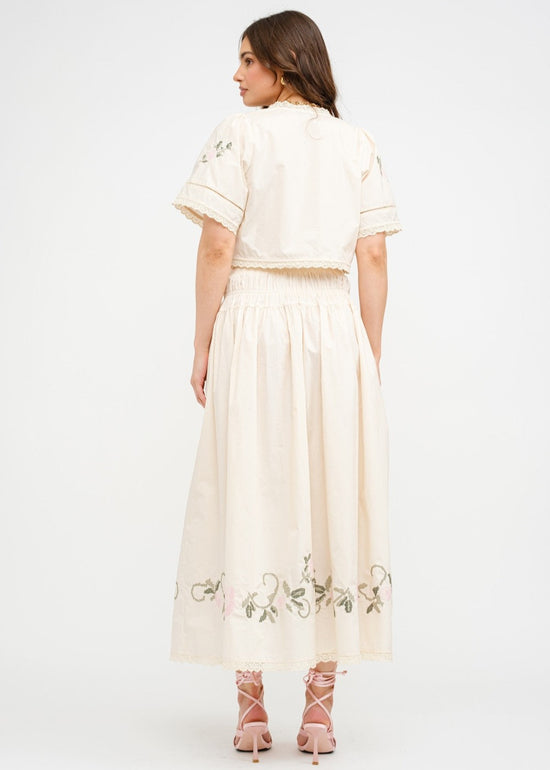 SOFIE THE LABEL THE SIVAN CREAM BLOUSE – A COTTON-POPLIN CROPPED BLOUSE WITH DELICATE FLORAL EMBROIDERY