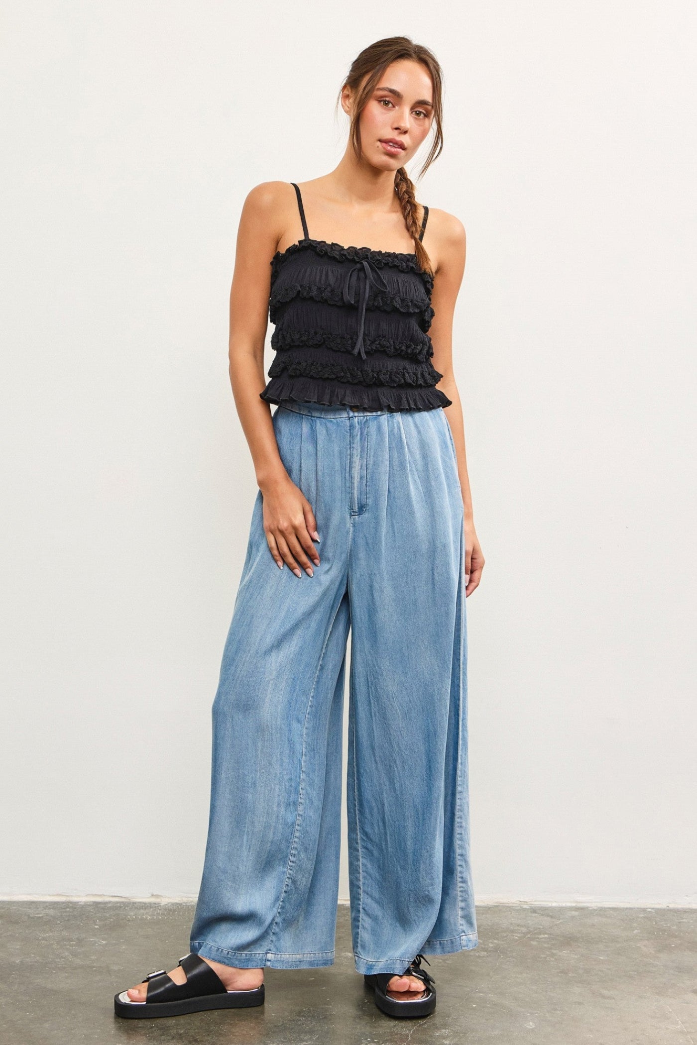 MUSTARD SEED DENIM WIDE LEG PANTS 