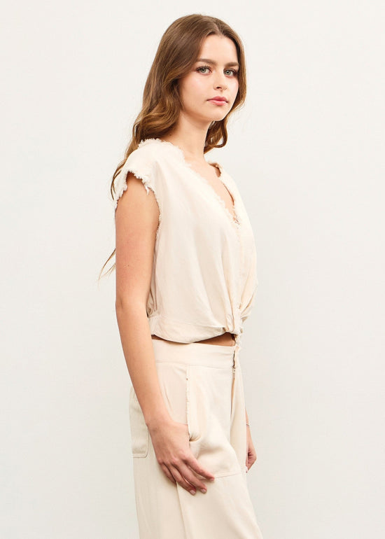 MUSTARD SEEED CUT EDGE V-NECK GATHERED SLEEVELESS TOP – MODERN, MINIMAL, AND EFFORTLESSLY COOL CONCERT EASY FUN 
