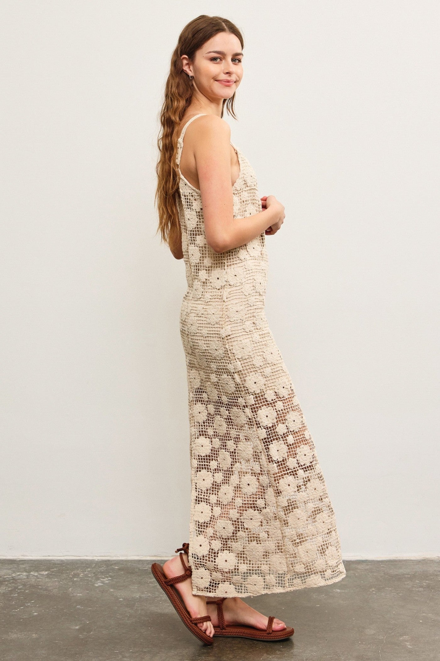 MUSTARD SEED CROCHET MAXI DRESS – TEXTURED AND ELEGANT VACATION RESORT BRUNCH BACK SLIT 