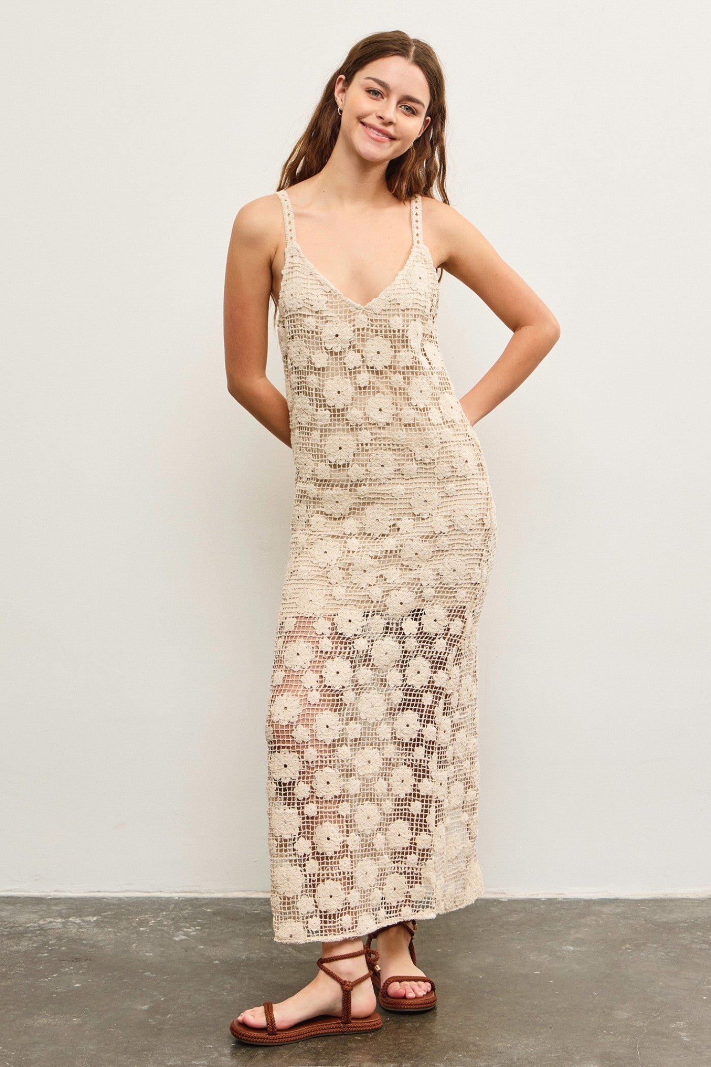MUSTARD SEED CROCHET MAXI DRESS – TEXTURED AND ELEGANT