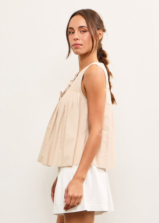 V-NECK TIE FRONT PLEATED TOP – LIGHTWEIGHT, FEMININE, AND EASY TO STYLE ECO FRIENDLY