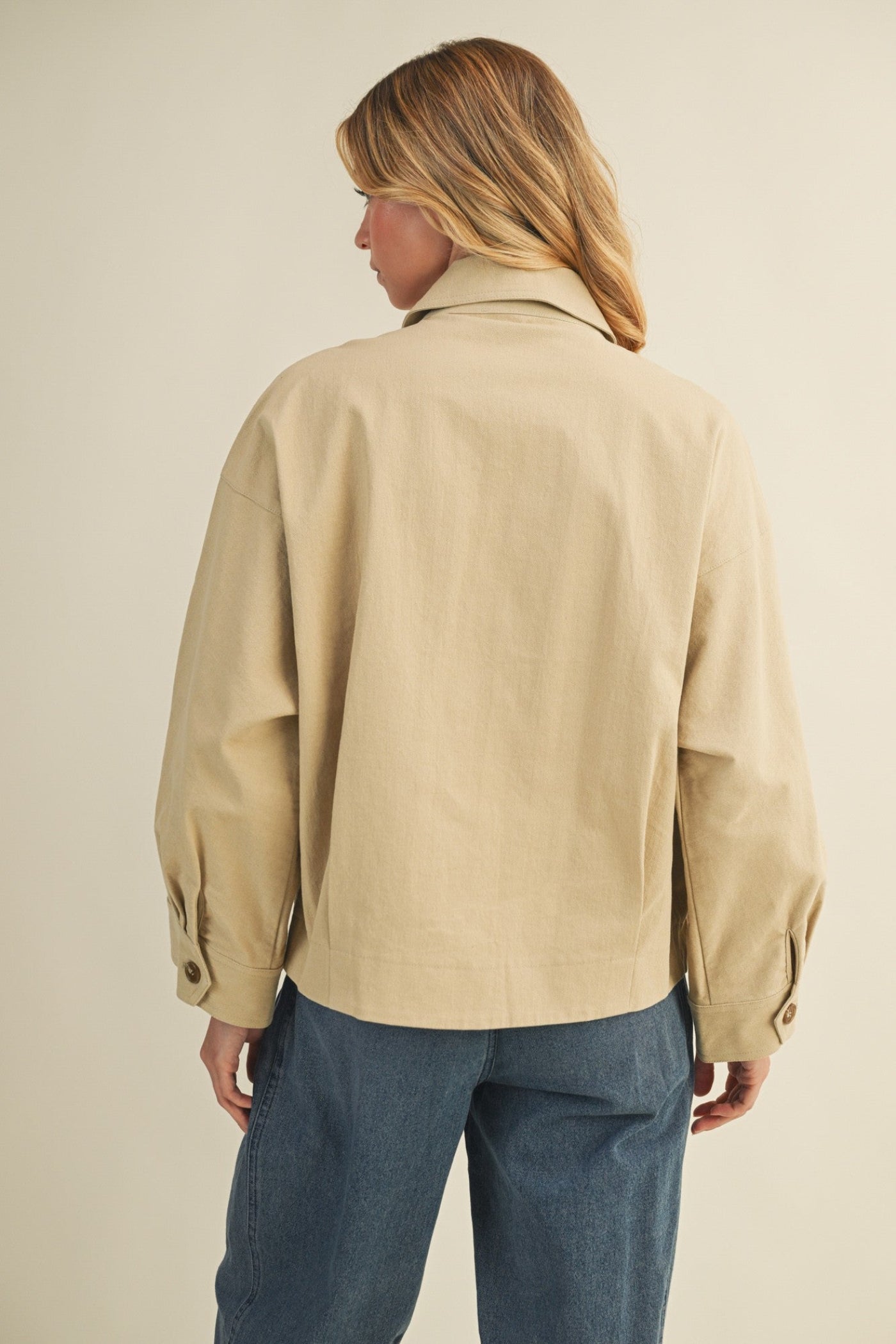 MUSTARD SEED ASYMMETRIC BUTTON CLOSURE JACKET – COLLARED BIEGE OUTERWEAR