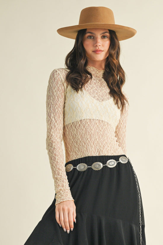 MUSTARD SEED MOCK NECK LACE TOP – AVAILABLE IN BLACK &amp; TAUPE