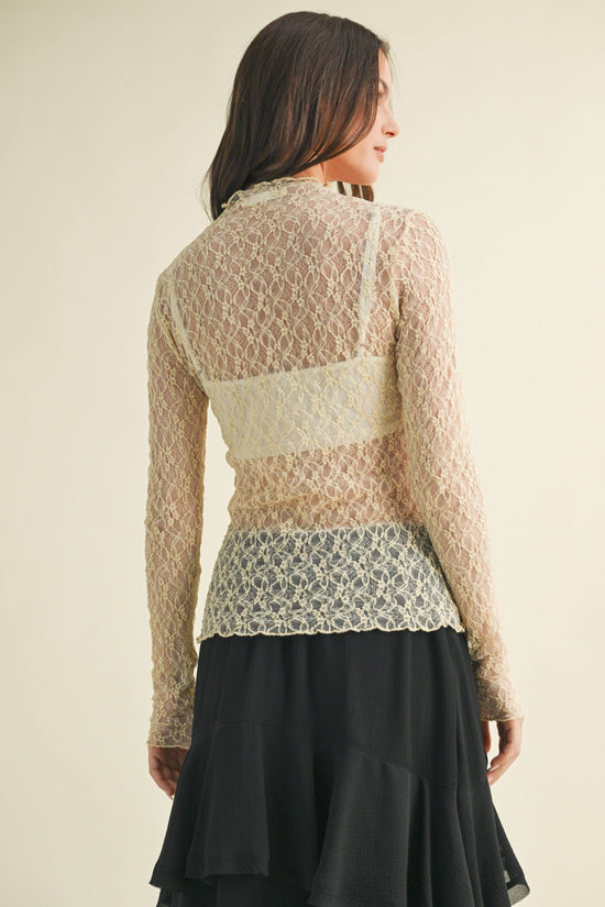 MUSTARD SEED MOCK NECK LACE TOP – AVAILABLE IN BLACK &amp; TAUPE