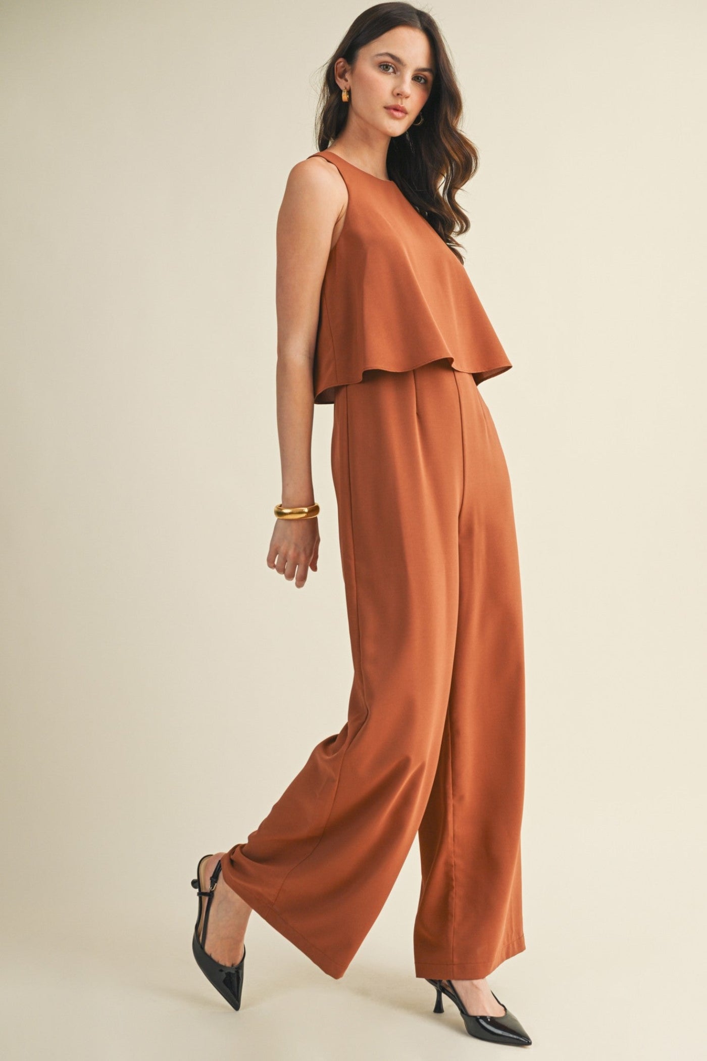 MUSTARD SEED LAYERED SLEEVELESS JUMPSUIT HAZEL COLOR