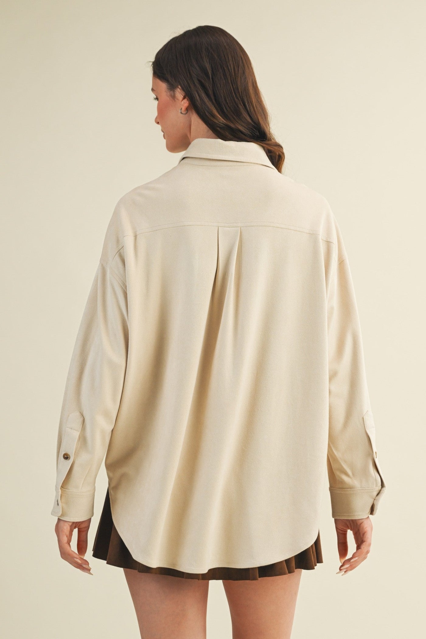 MUSTARD SEED LONG SLEEVE SUEDE SHIRT TOP – ECRU