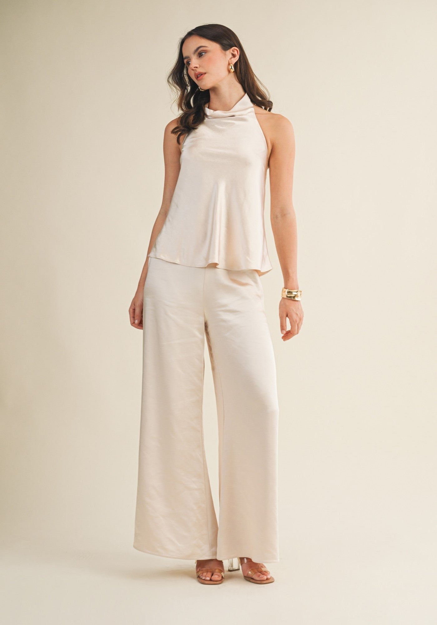 MUSTARD SEED WIDE-LEG SATIN PANTS