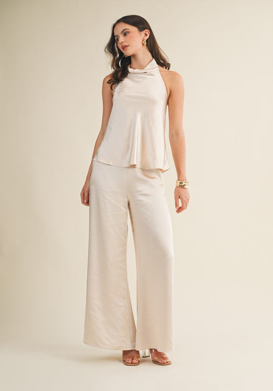 MUSTARD SEED WIDE-LEG SATIN PANTS