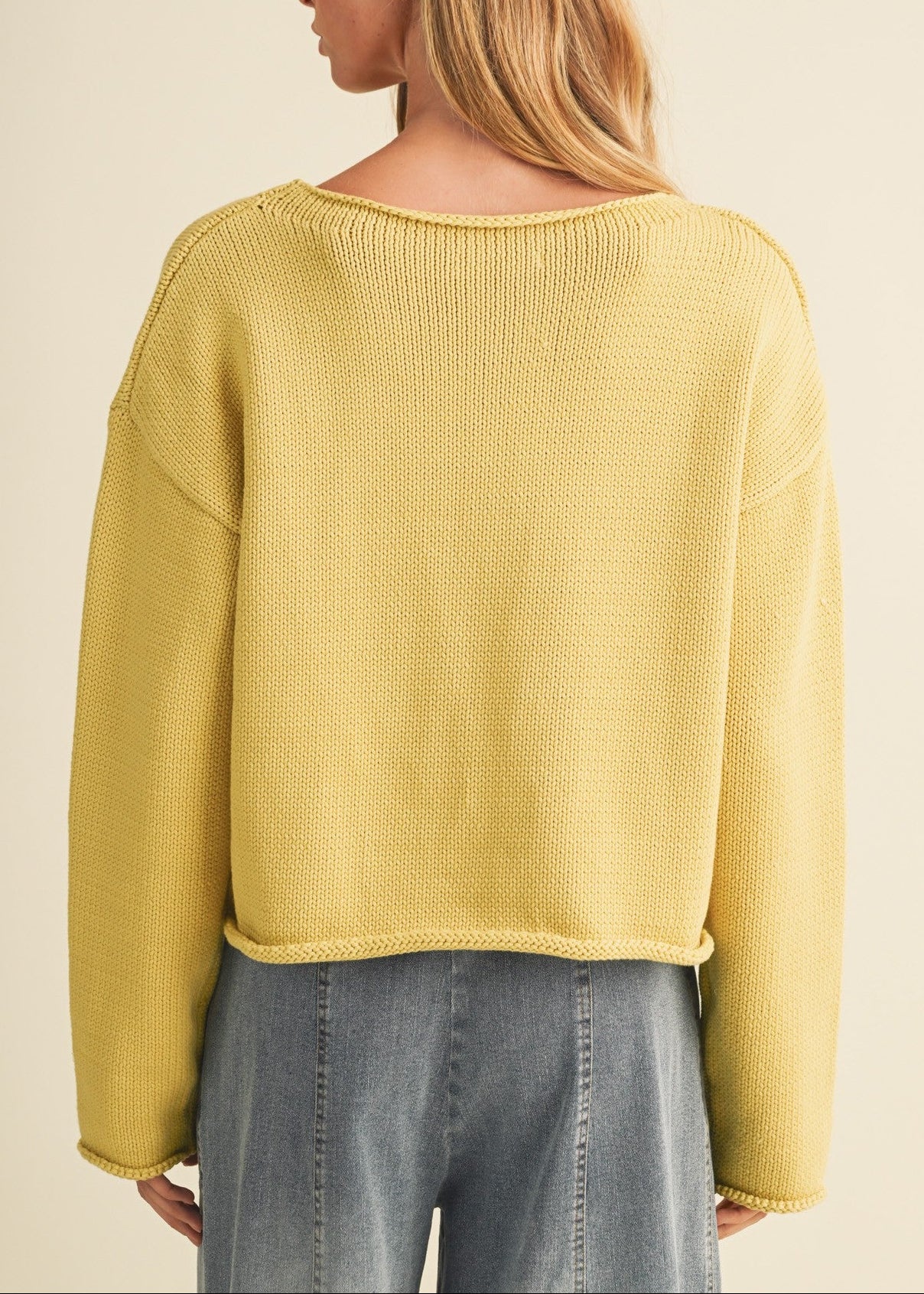 Custard Bateau Neck Dropped Shoulder Sweater