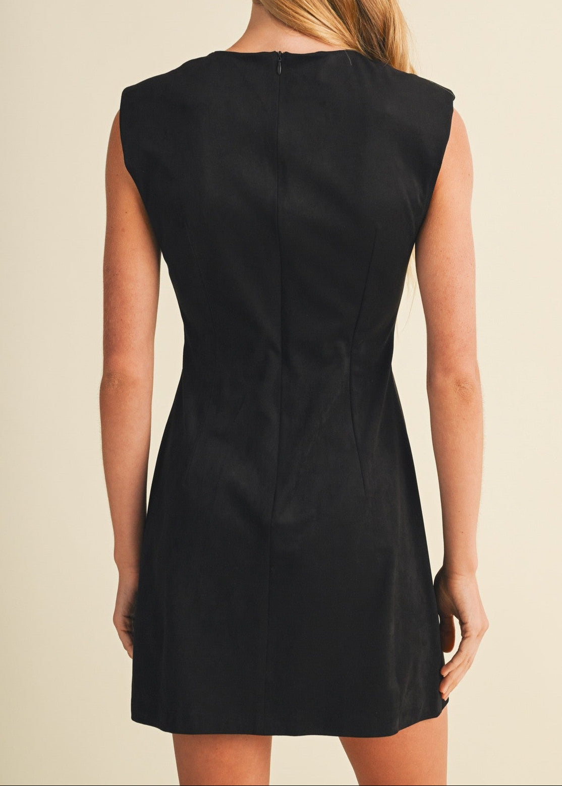BLACK FAUX SUEDE A-LINE DRESS   