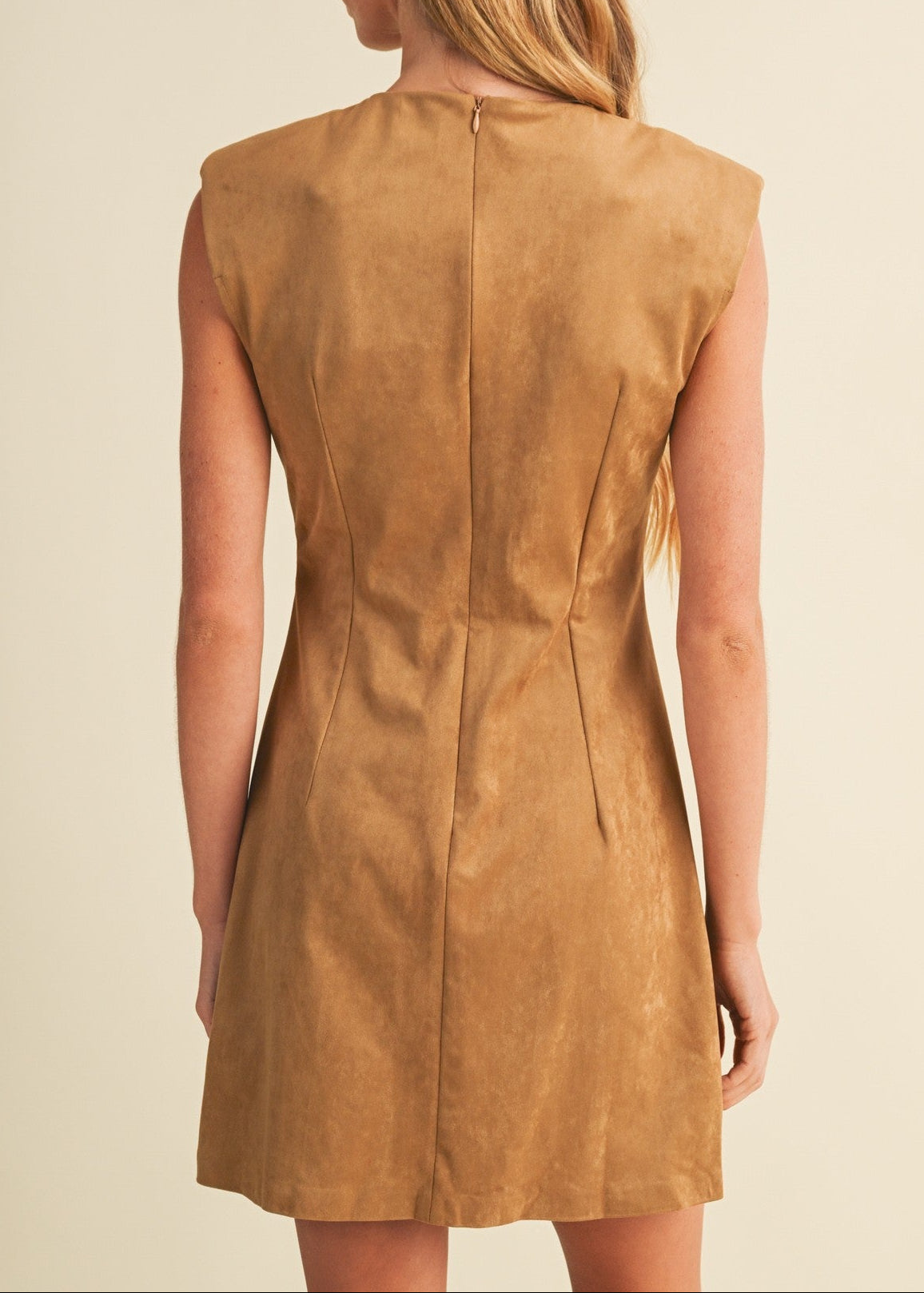 TAN FAUX SUEDE A-LINE DRESS   