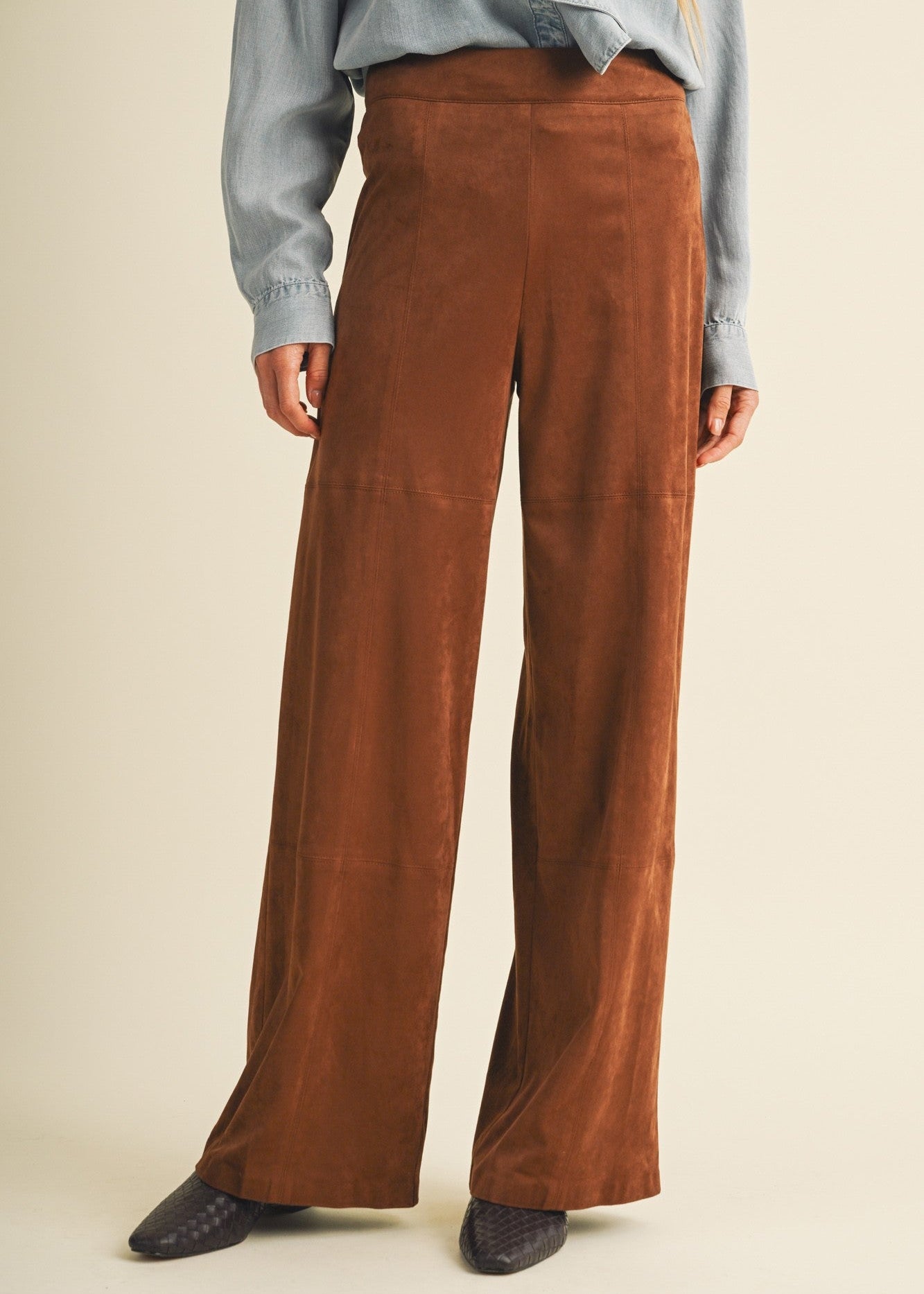 ESPRESSO HIGH-WAIST SUEDE WIDE-LEG PANTS