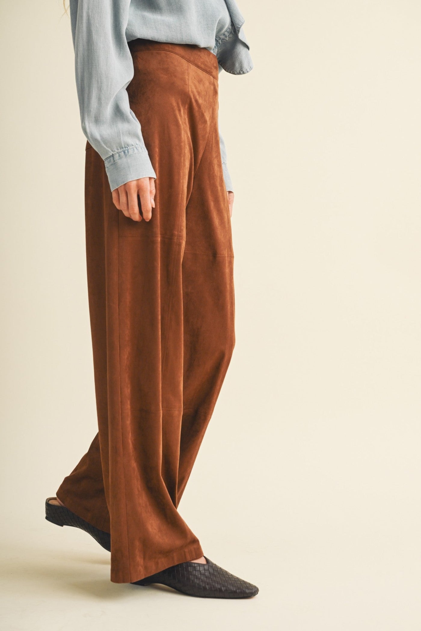 ESPRESSO HIGH-WAIST SUEDE WIDE-LEG PANTS