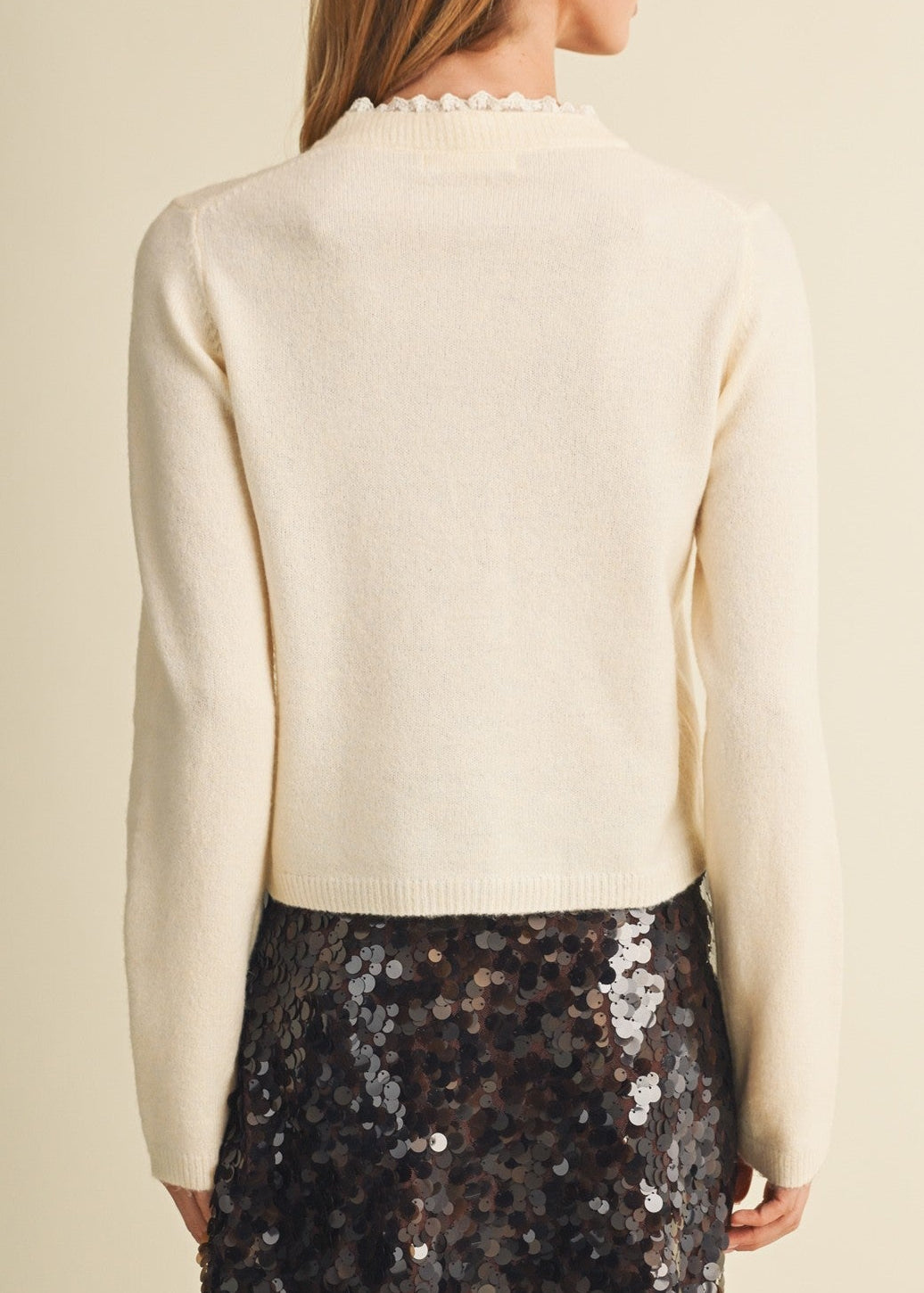 CREAM LACE TRIM CARDIGAN SWEATER TOP