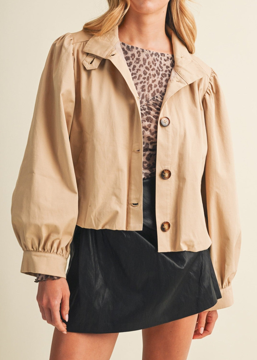 Funnel-neck Puff-sleeve Blouson Jacket