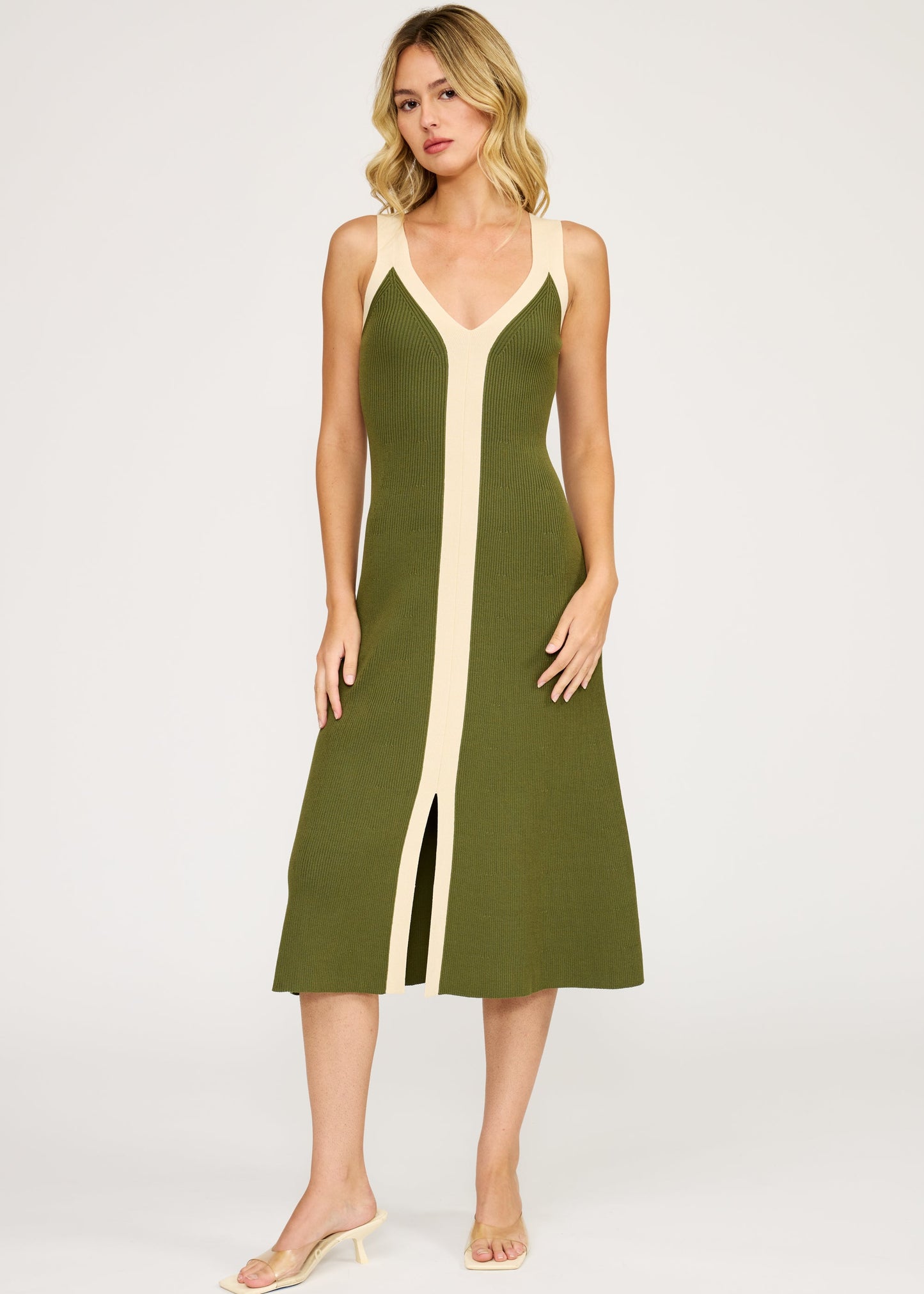 CONTRAST RIBBED MIDI DRESS