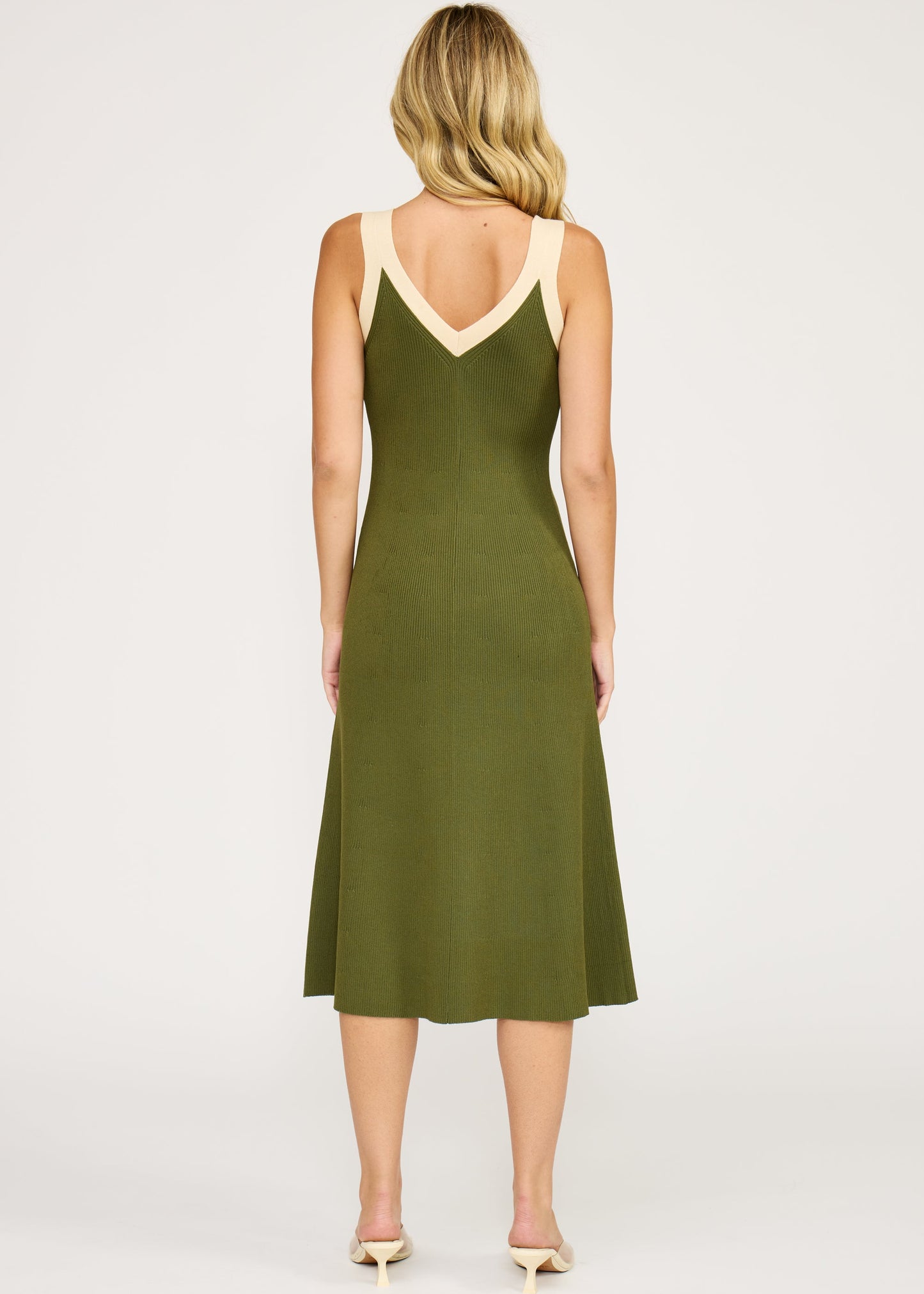 CONTRAST RIBBED MIDI DRESS