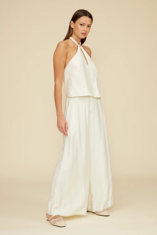 LUCY PARIS WILLA HALTER TOP – AN IVORY HALTER BLOUSE WITH BEADED DETAILING AND AN OPEN BACK