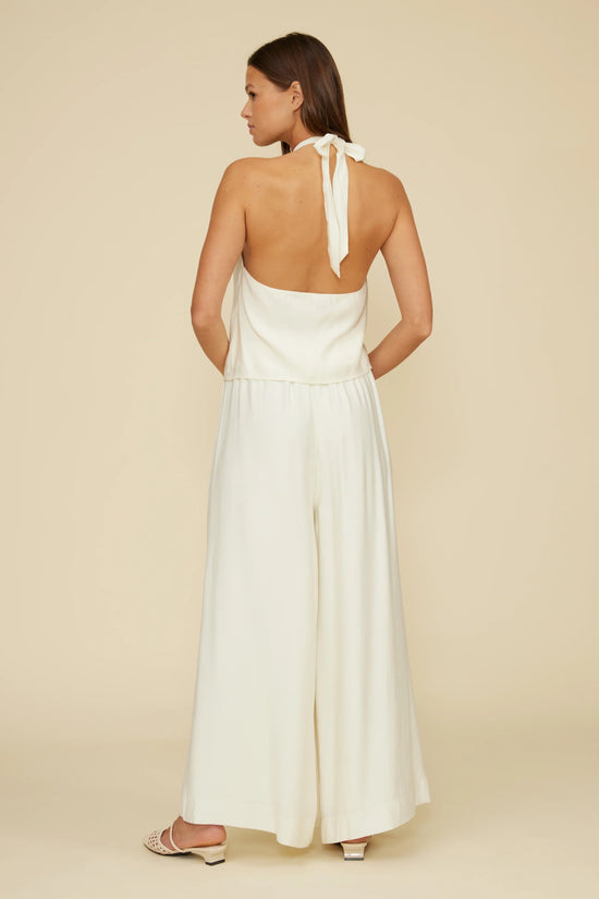 LUCY PARIS WILLA HALTER TOP – AN IVORY HALTER BLOUSE WITH BEADED DETAILING AND AN OPEN BACK