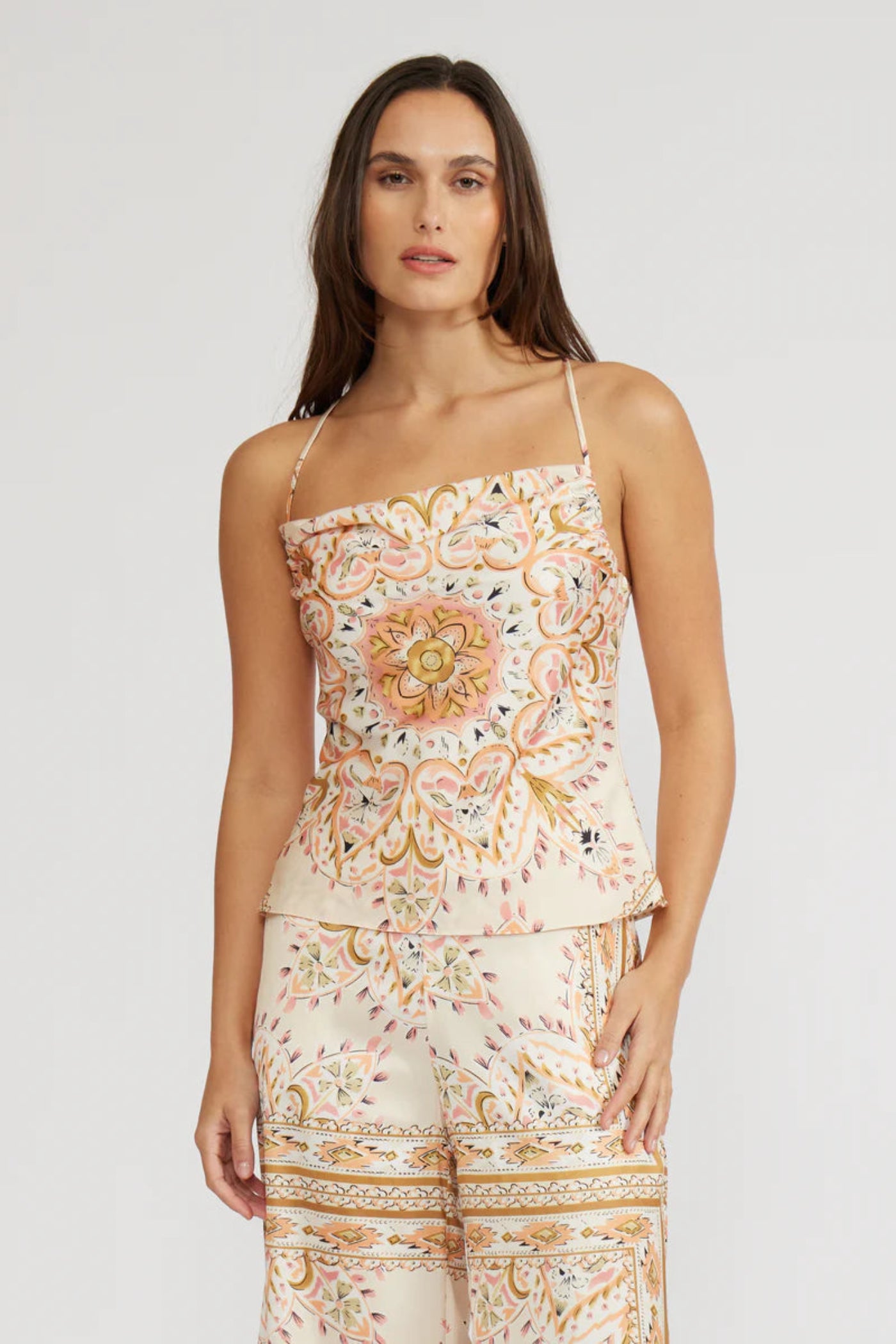 LUCY PARIS ELLEN PAISLEY MULTI PRINT COWL NECK MULTI COLORED TOP 