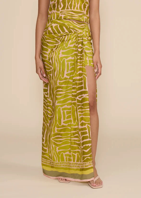 HIGH SLIT GREEN ABSTRACT MAXI SKIRT resort wear
