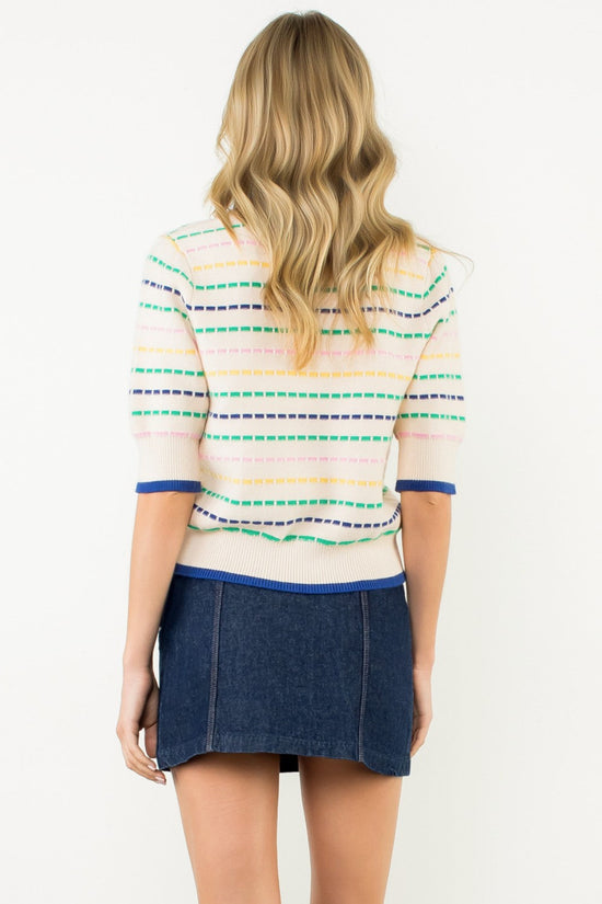 THML STRIPED PUFF SLEEVE KNIT TOP – MULTICOLOR ON CREAM