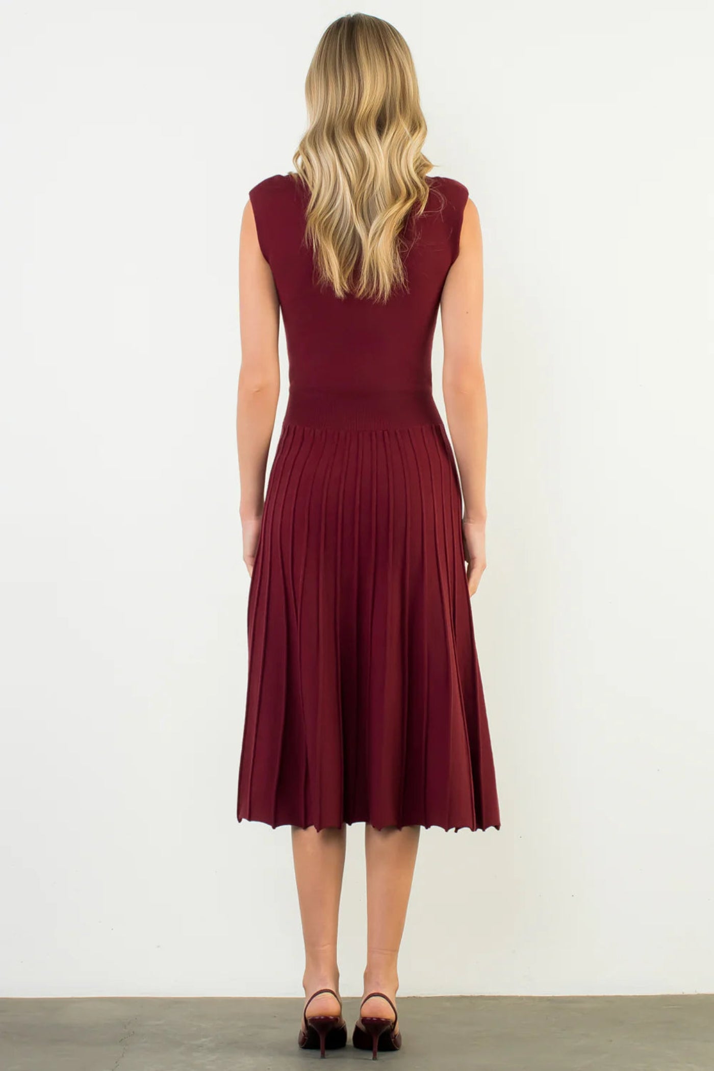 THML SLEEVELESS KNIT MAXI DRESS – BURGUNDY