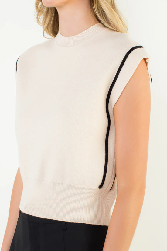 THML SLEEVELESS KNIT SWEATER VEST WITH CONTRAST PIPING