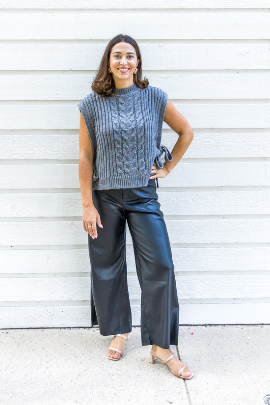 MUSTARD SEED GREY KNIT SLIT TIE TOP