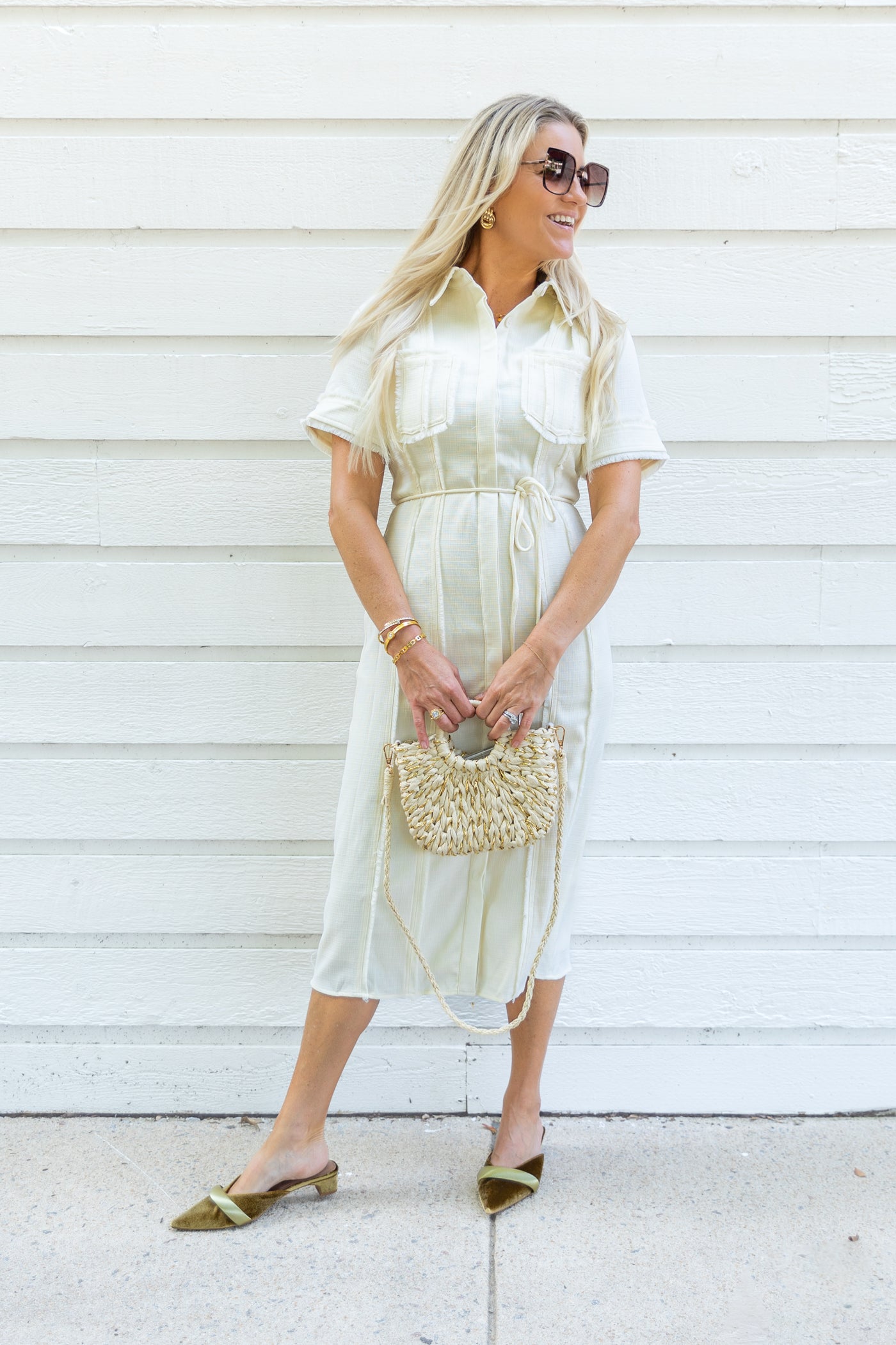 STORIA CREAM CREAM FRINGE DETAIL MIDI DRESS